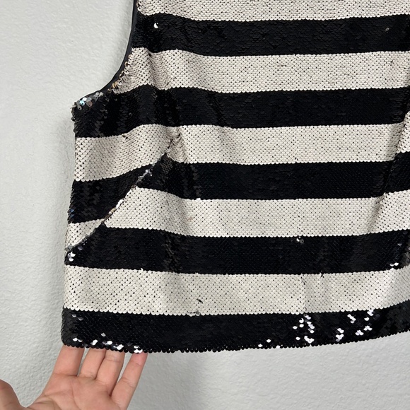 Eliza J size 14 sleeveless sequin crop top black white stripe party festive NEW - Picture 4 of 10